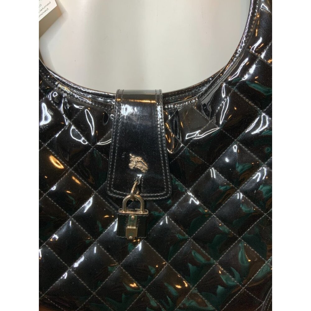 Burberry Brooke Padlock Black Quilted Patent Leather Hobo Handbag Purse - Picture 2 of 9